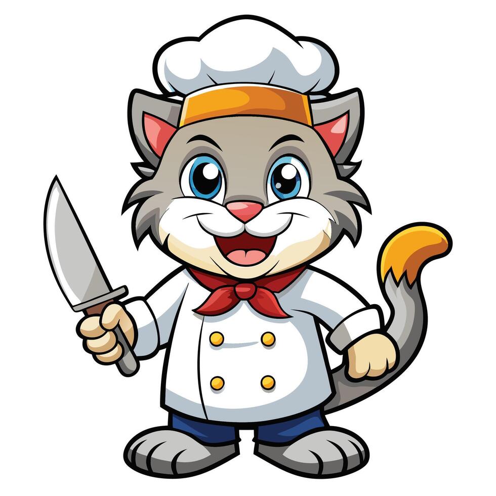 Cute cartoon cat chef holding a knife vector