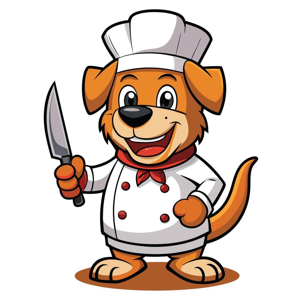 Cute cartoon dog chef holding a knife vector