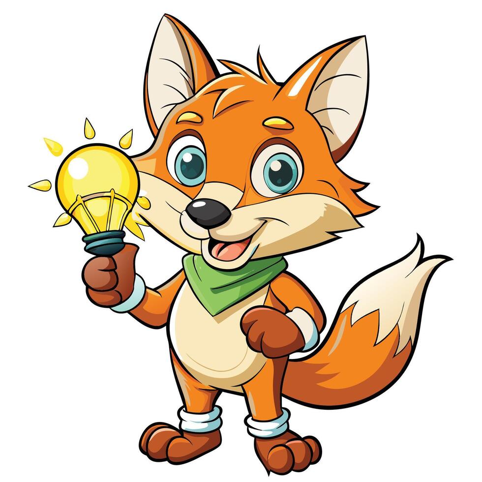 Cute cartoon fox holding a lightbulb vector