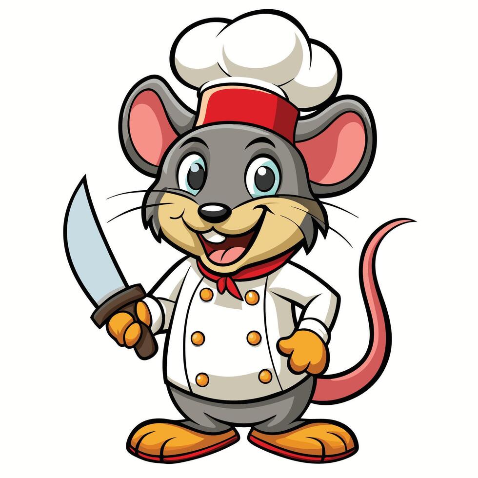 Cute cartoon mouse chef holding a knife vector