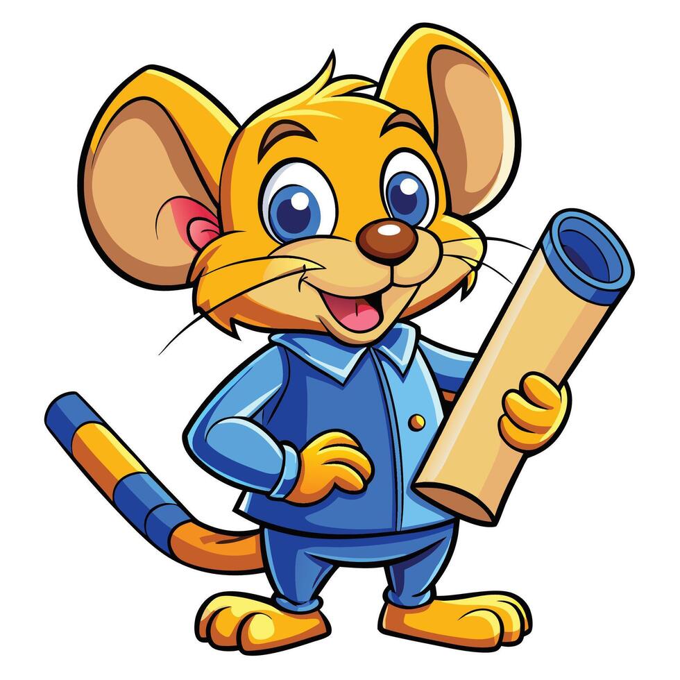 Cute cartoon mouse character holding a tube vector