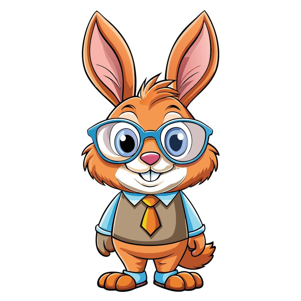Cute cartoon rabbit wearing glasses and a tie vector