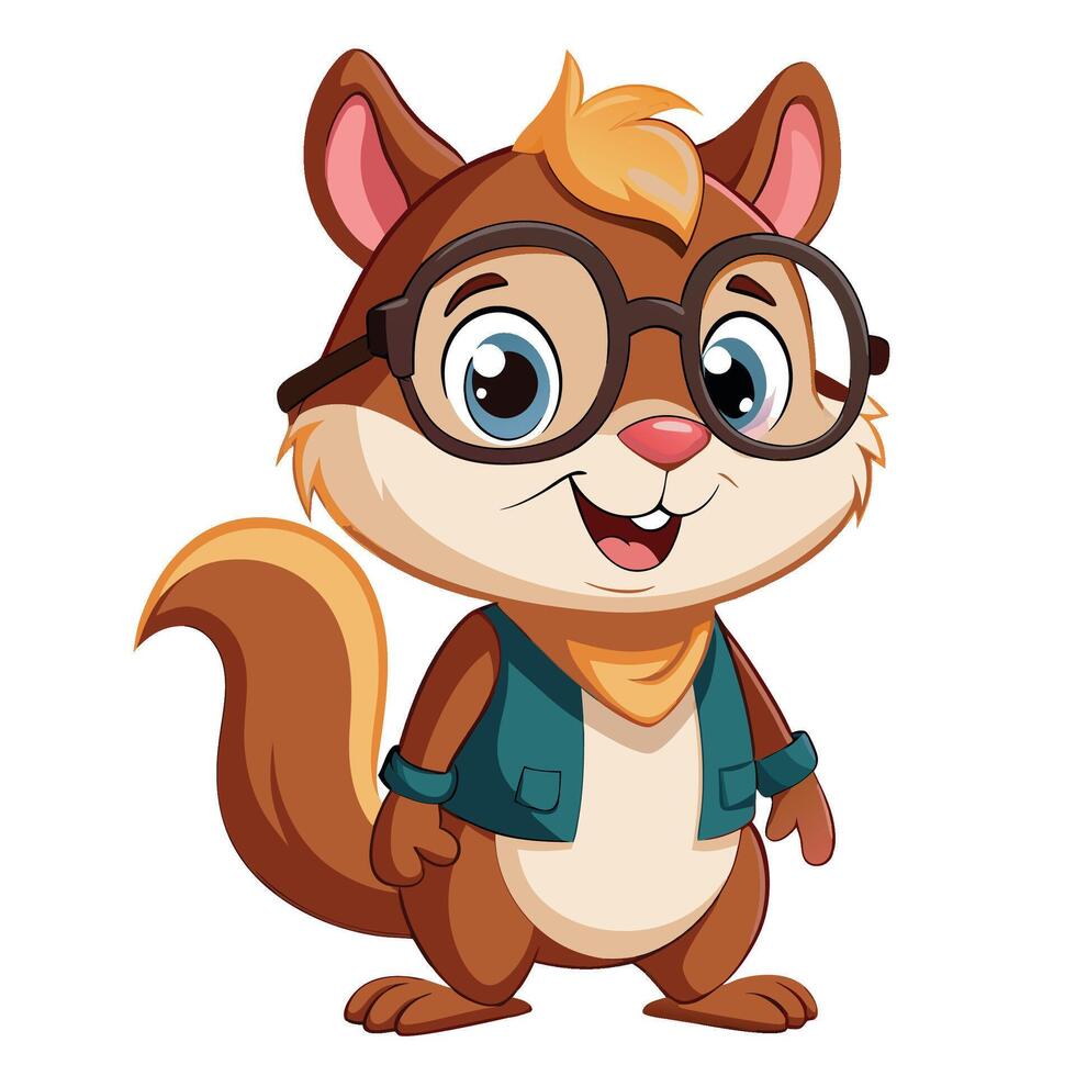 Cute, cartoon squirrel wearing glasses and a jacket vector