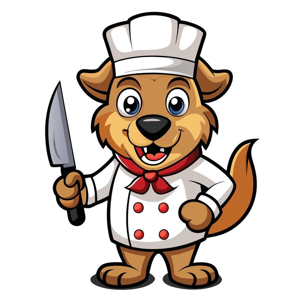 Cute chef dog mascot holding a knife vector