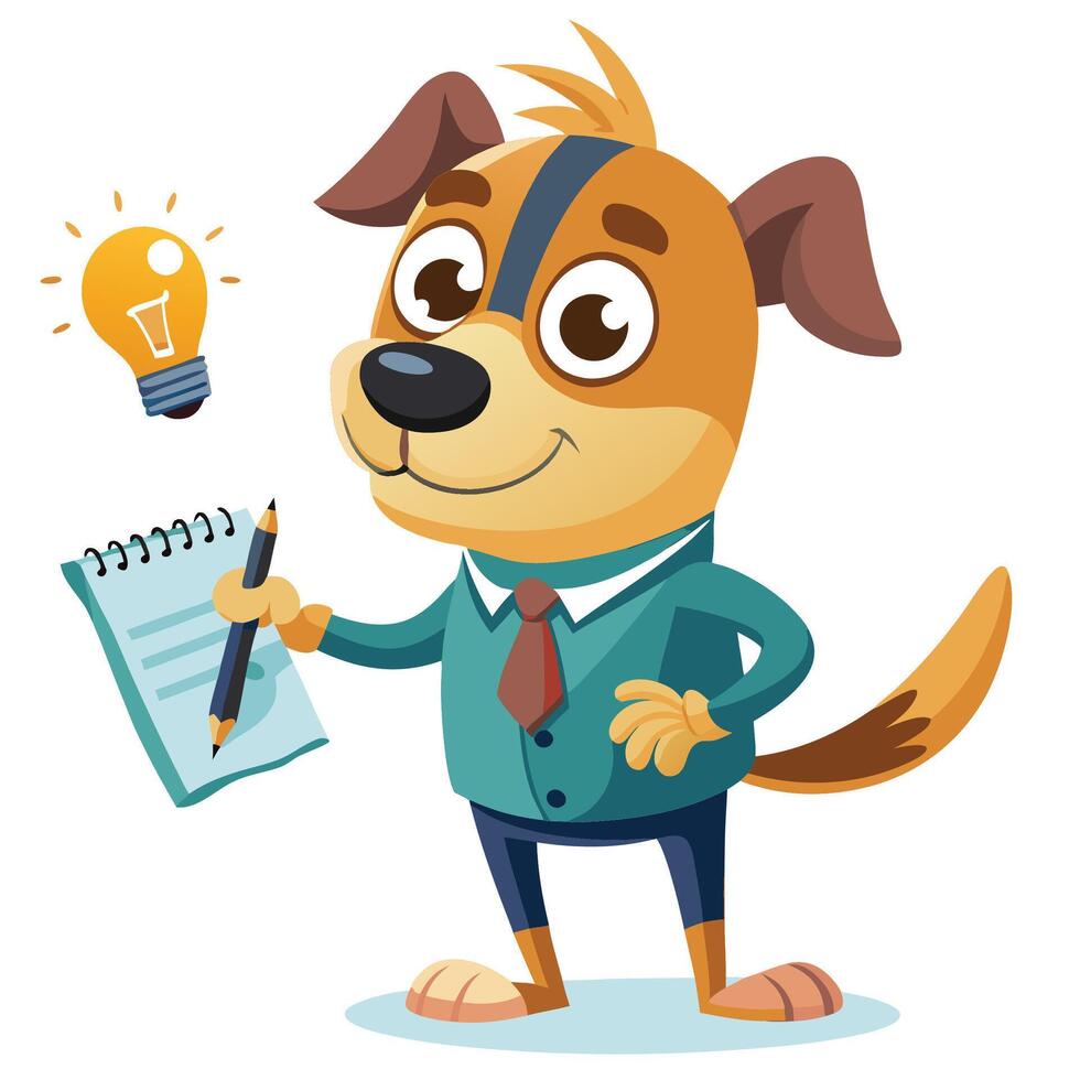 Cute dog taking notes with lightbulb idea vector