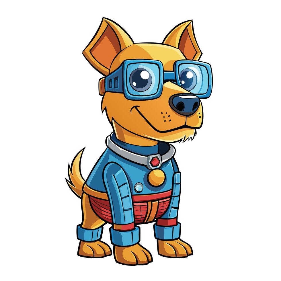 Cute dog wearing glasses and futuristic armor vector