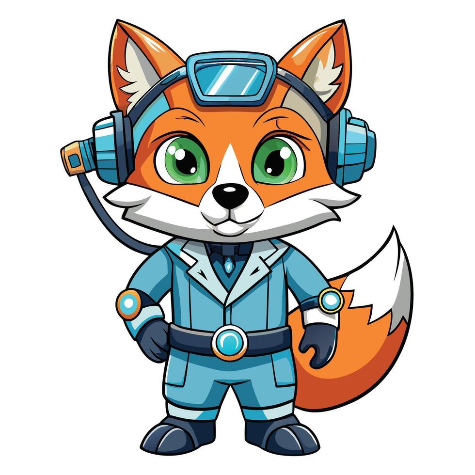 Cute fox character in futuristic outfit vector
