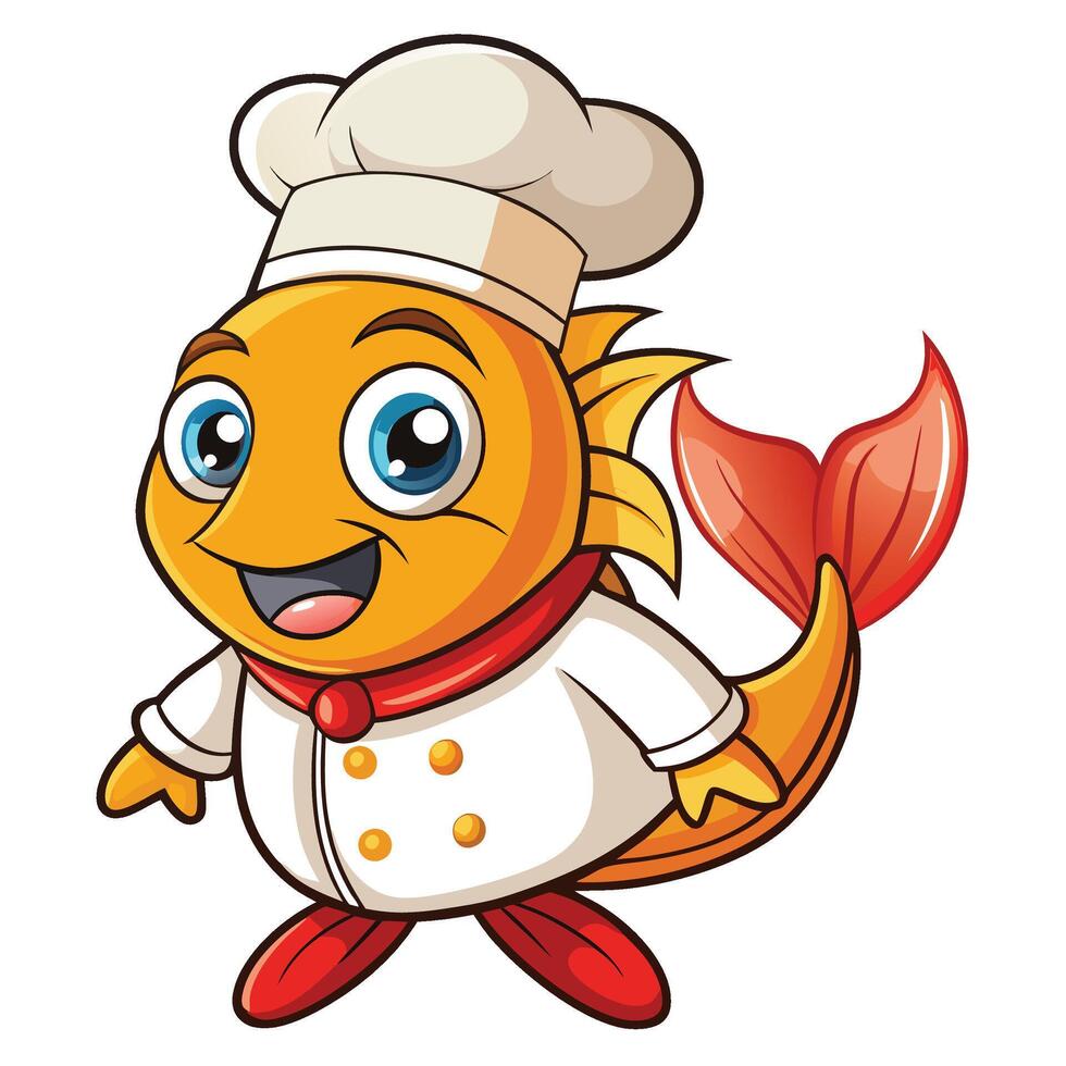 Cute fish chef in a cartoon style vector