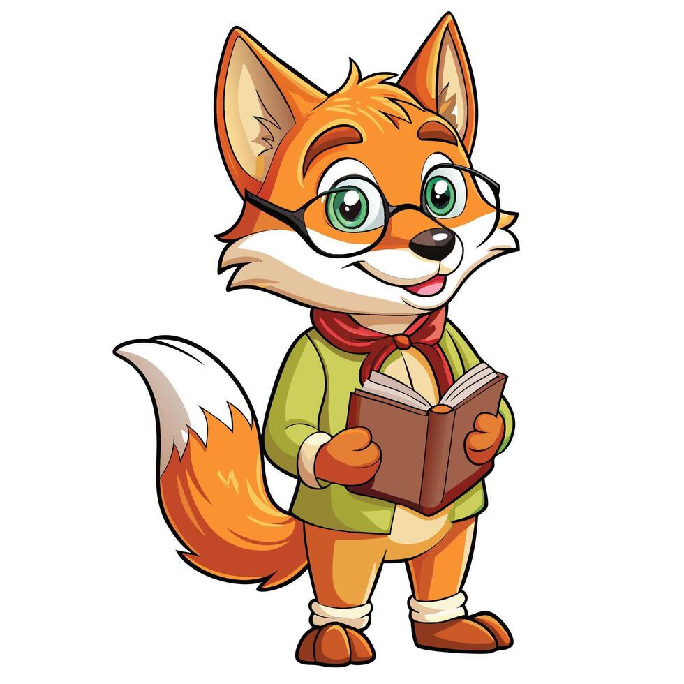 Cute Fox Character Reading a Book vector