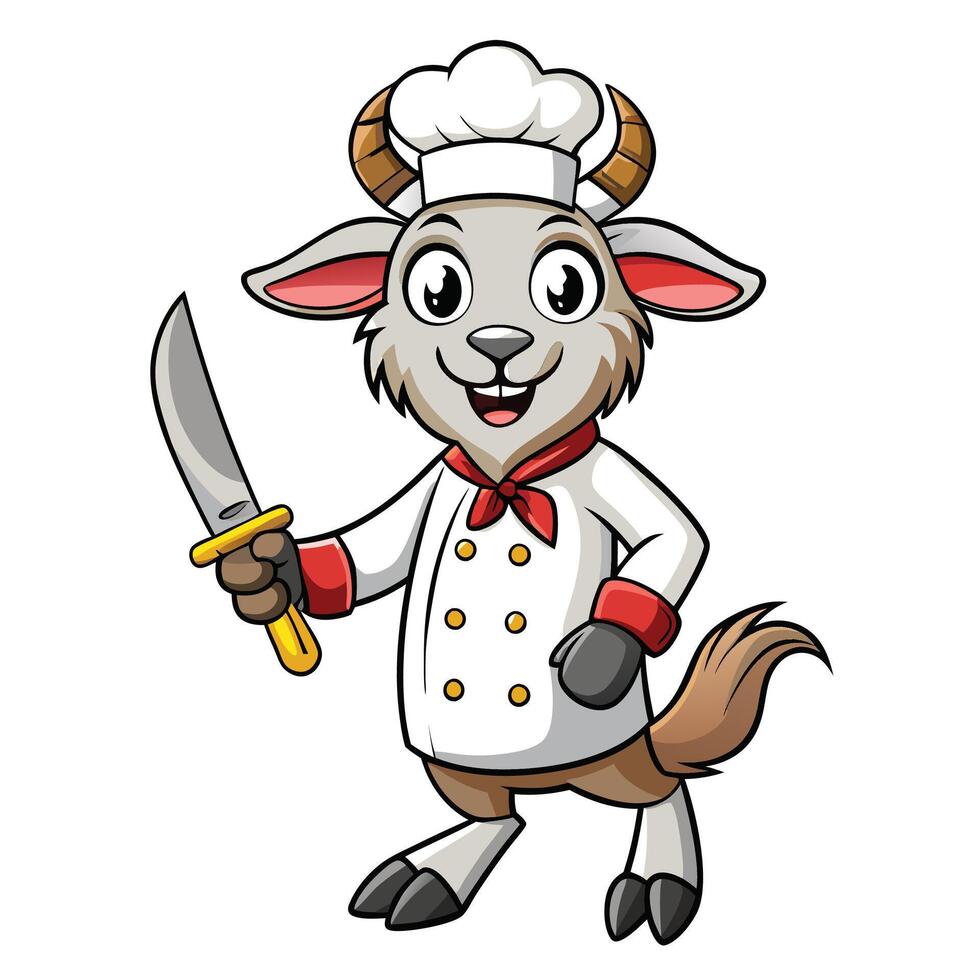 Cute goat chef holding a knife vector