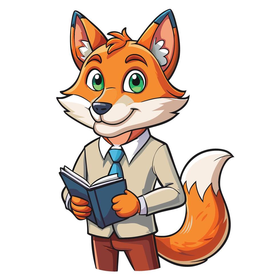 Cute Fox in Business Attire Holding a Book vector