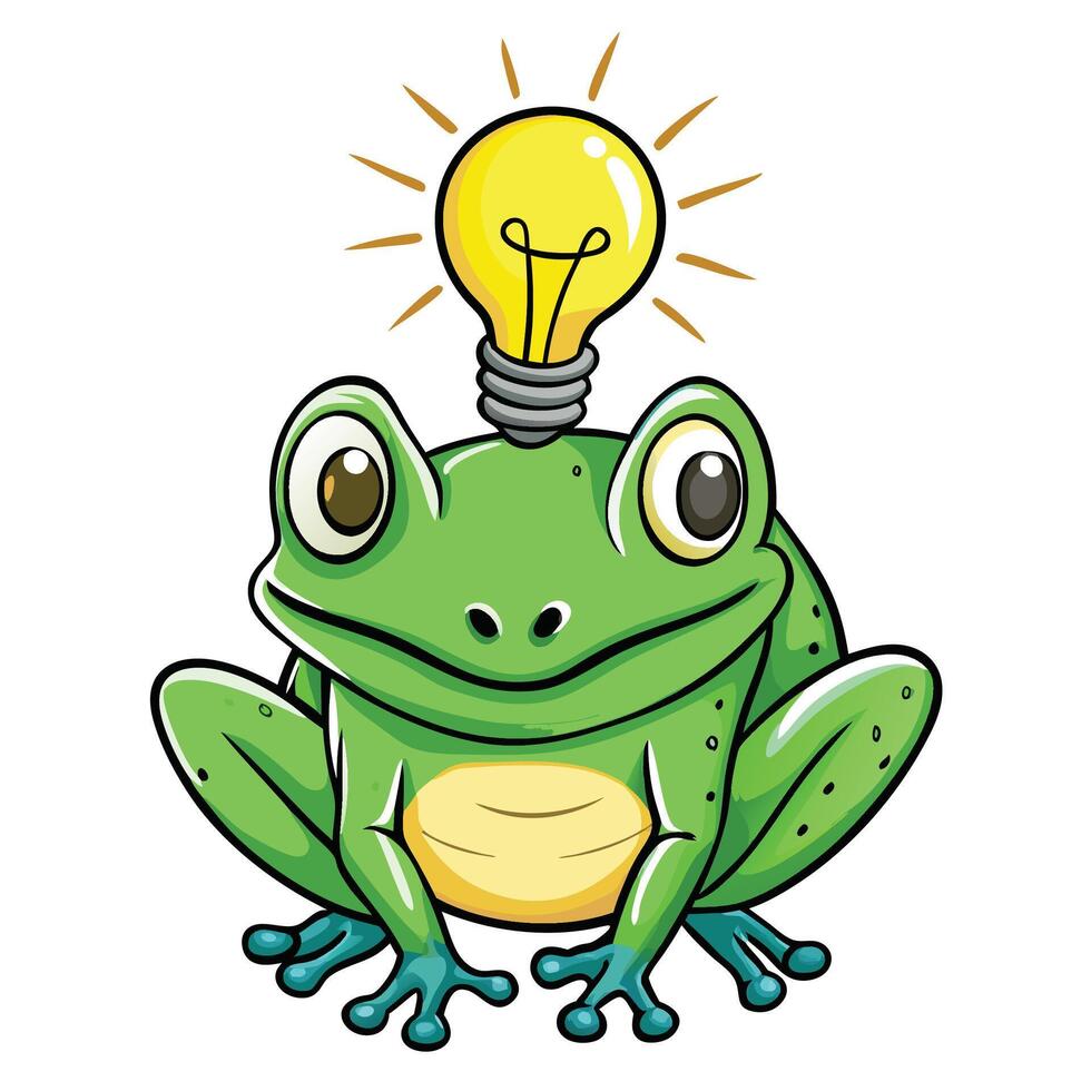 Cute frog with a lightbulb idea vector