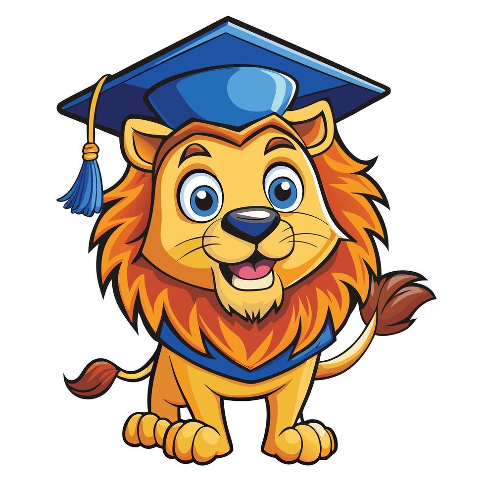 Cute lion with graduation cap vector