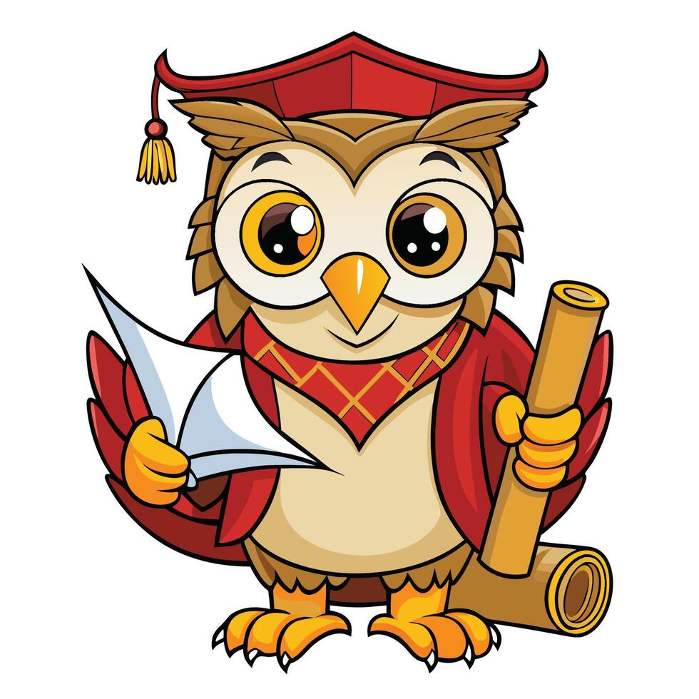 Cute Owl Graduate Holding Diploma vector