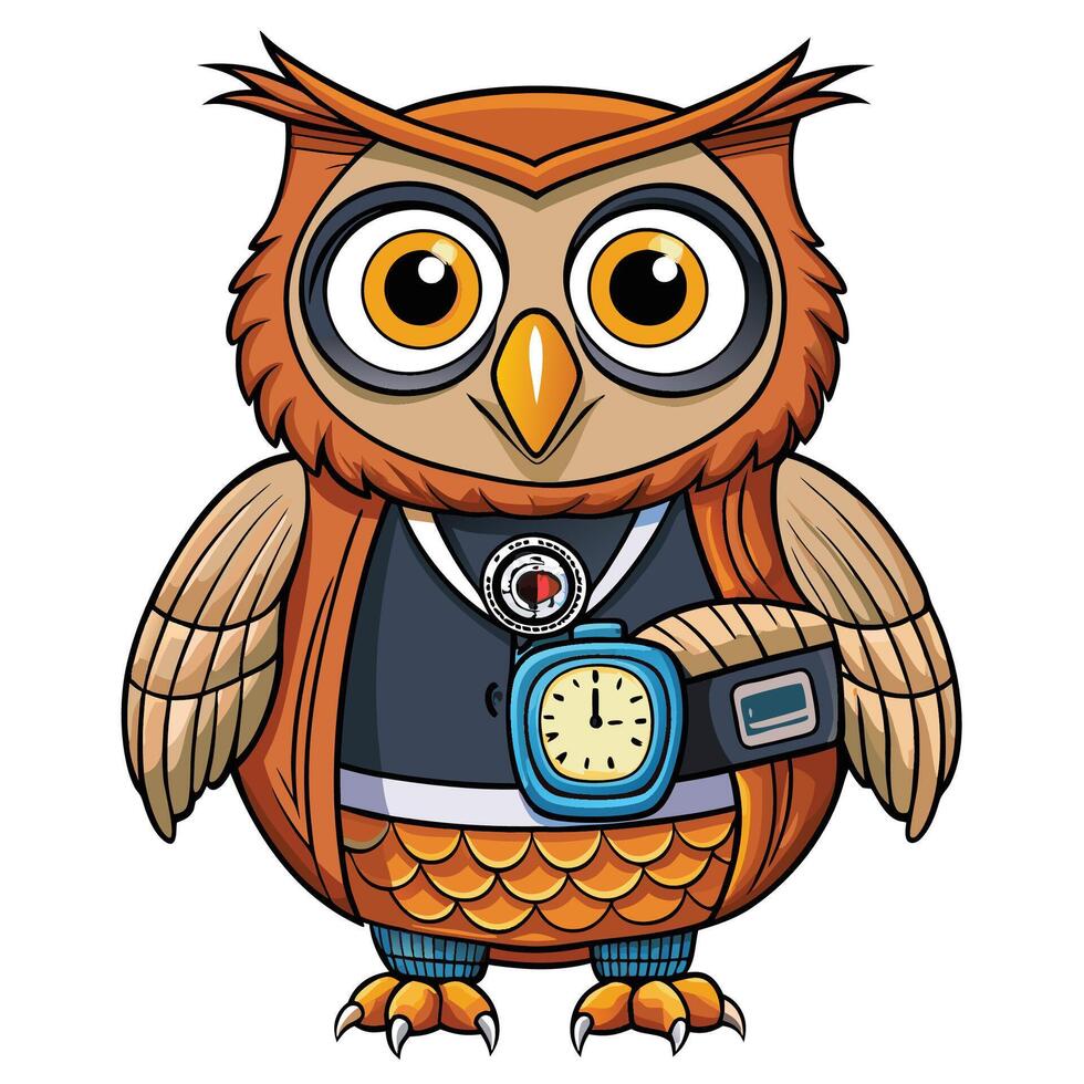 Cute owl wearing a watch vector