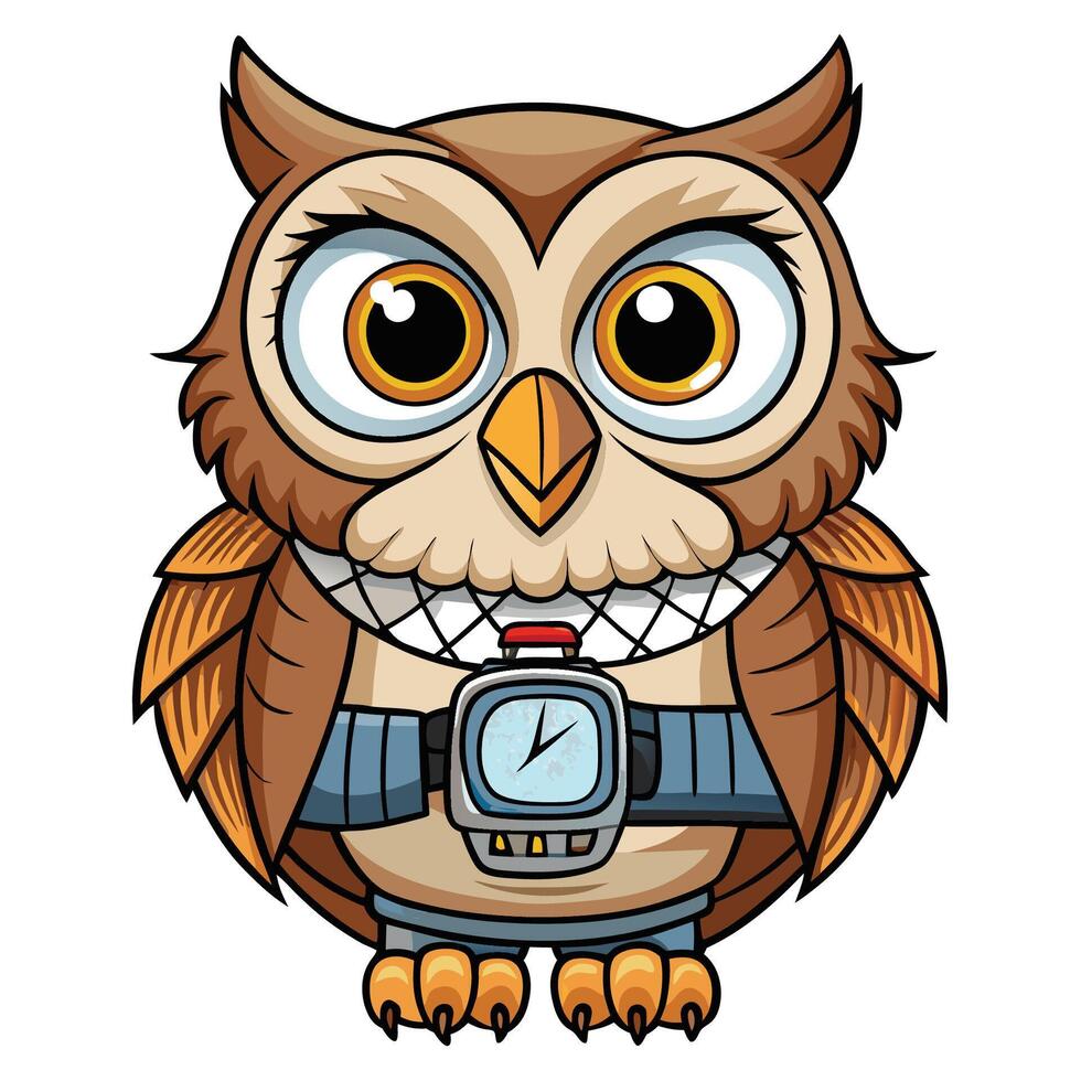 an owl wearing a watch and holding a phone vector