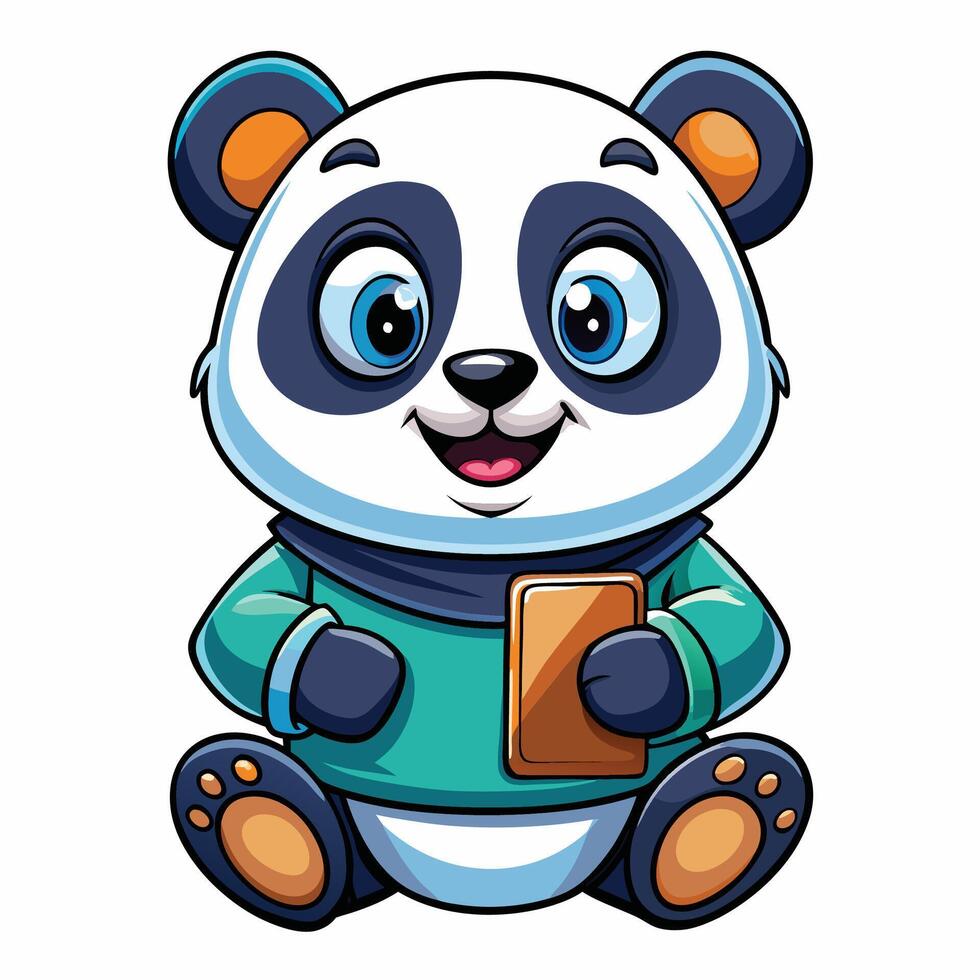 Cute panda cartoon character holding a phone vector