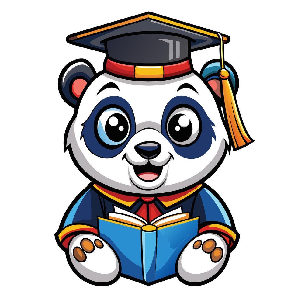 a cartoon panda bear wearing a graduation cap and gown vector
