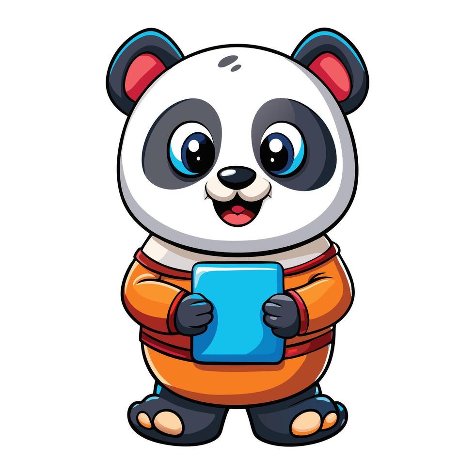 Cute panda holding a tablet vector