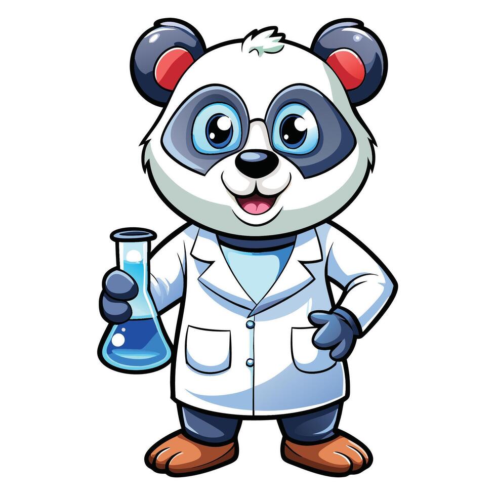 Cute panda scientist with beaker vector
