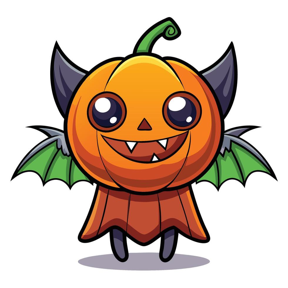 Cute pumpkin with bat wings and horns vector