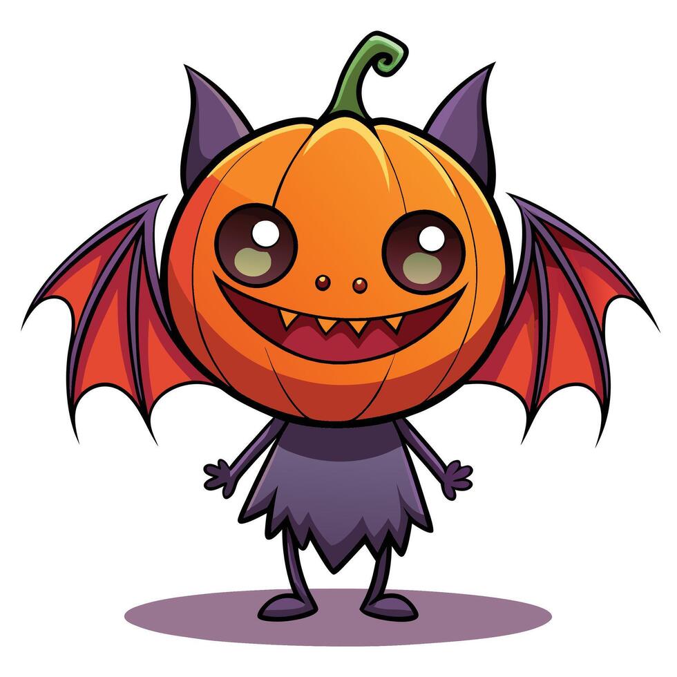 Cute pumpkin with bat wings vector