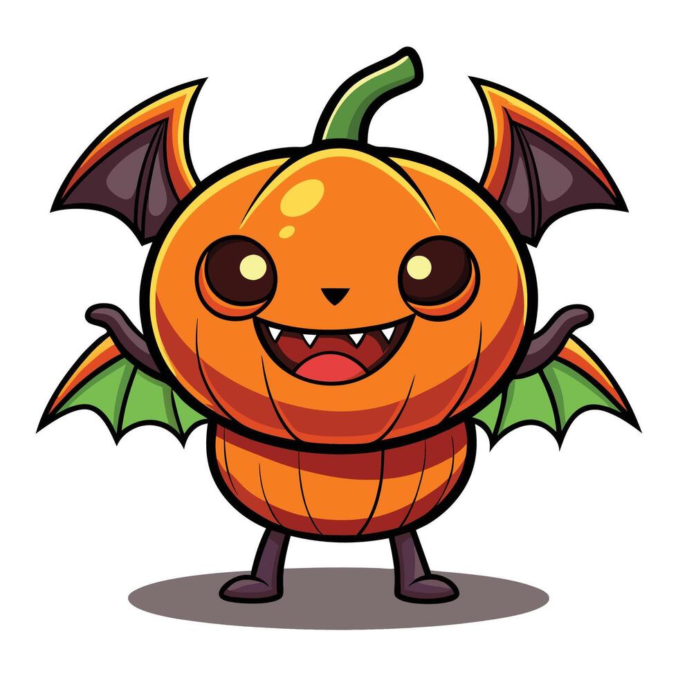 a cartoon pumpkin with bat wings and a smile vector