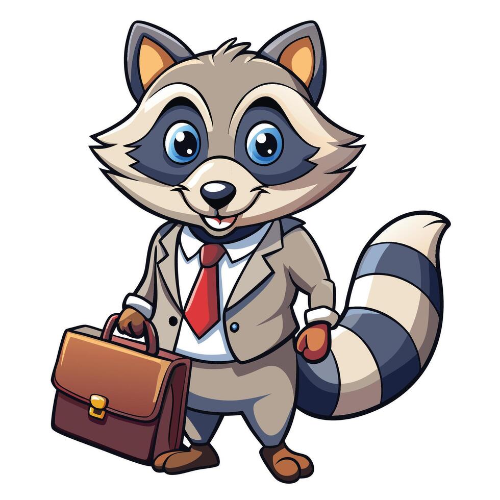 Cute raccoon dressed in a suit carrying a briefcase vector