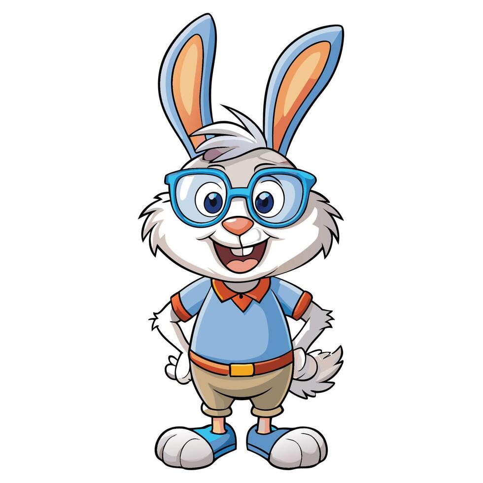 Cute rabbit character wearing glasses vector