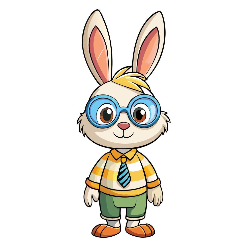 Cute rabbit wearing glasses and striped shirt vector