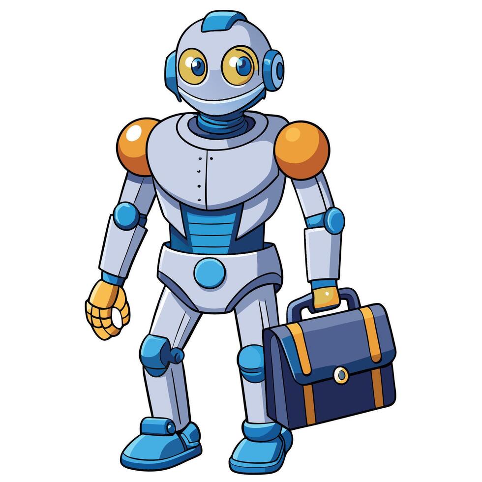 a cartoon robot holding a briefcase vector