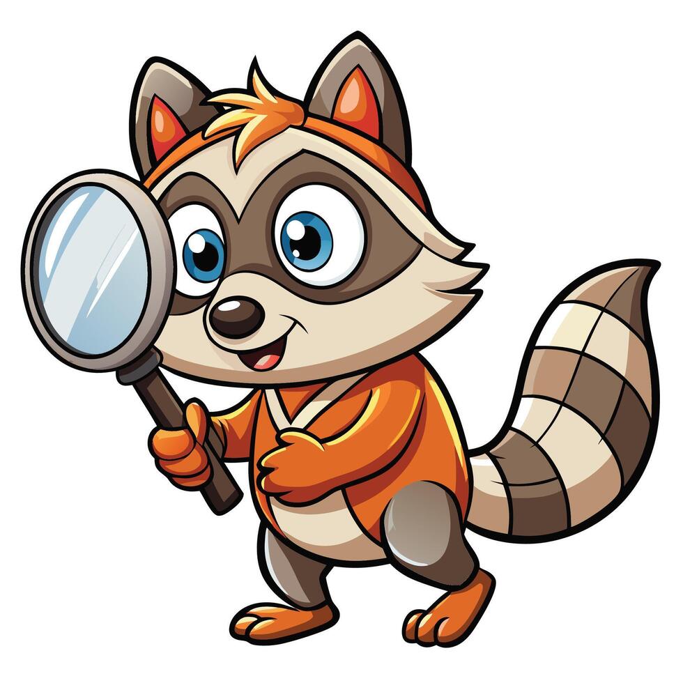 Cute raccoon with magnifying glass vector