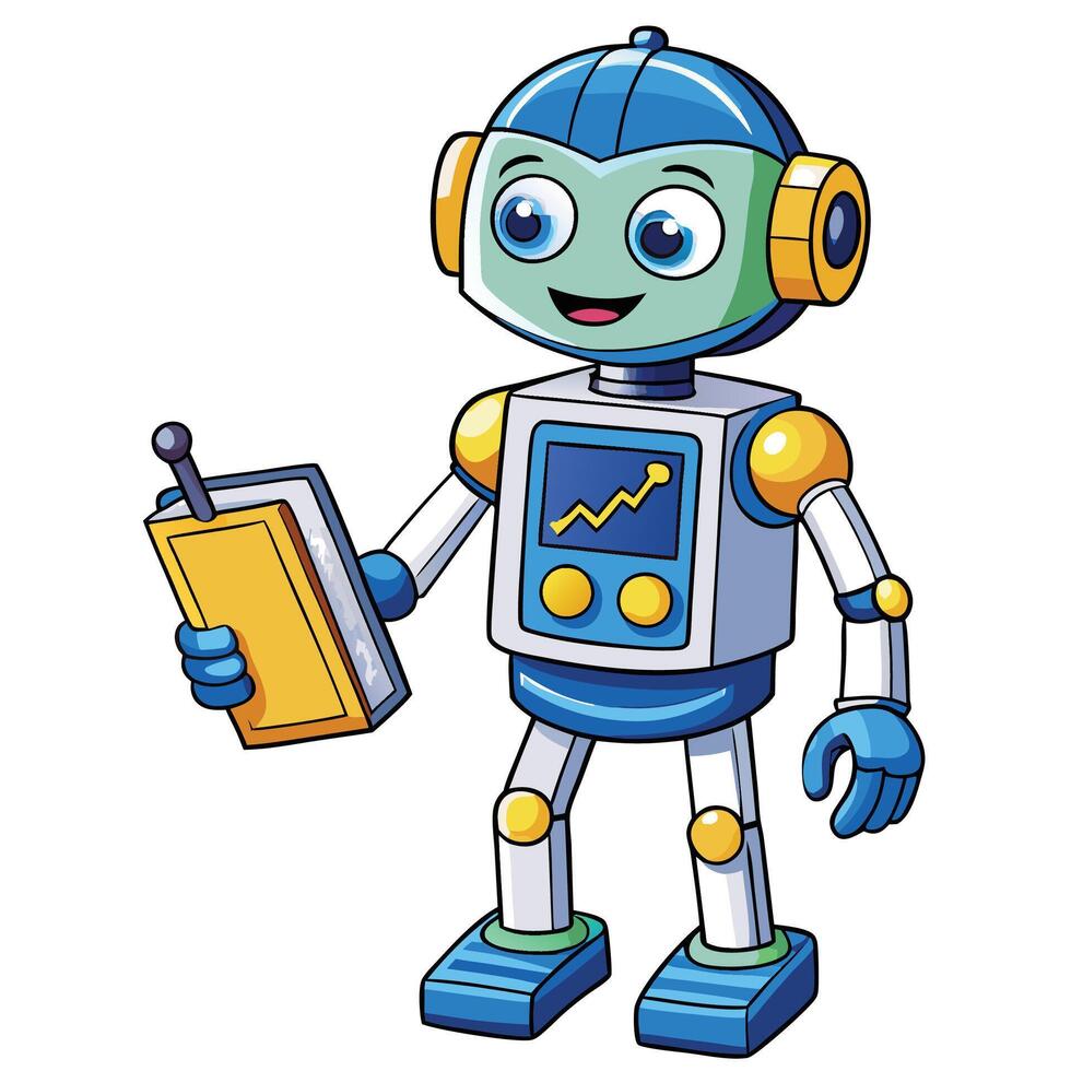 Cute robot holding a remote control vector