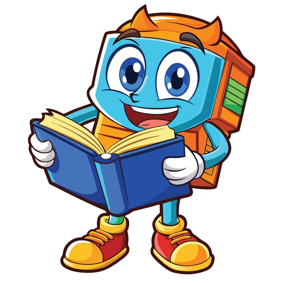 Cute tech device character reading a book vector