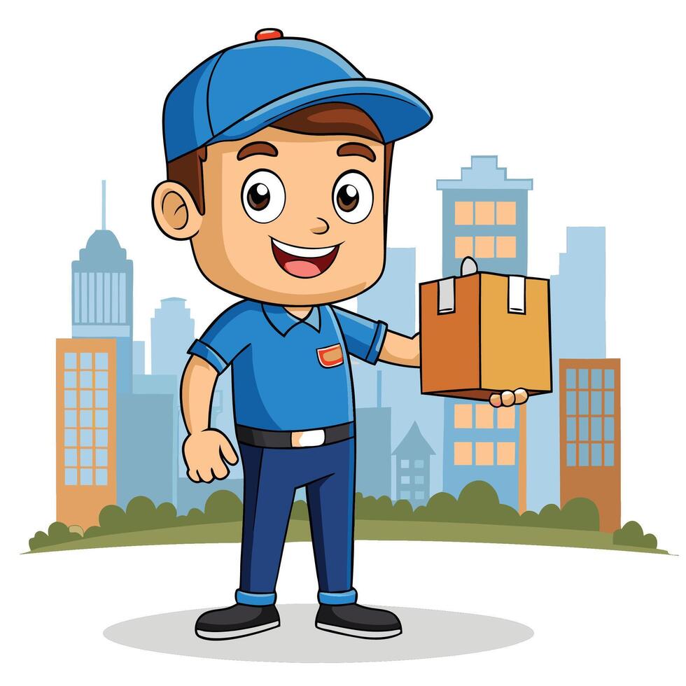 Delivery person with package in city vector