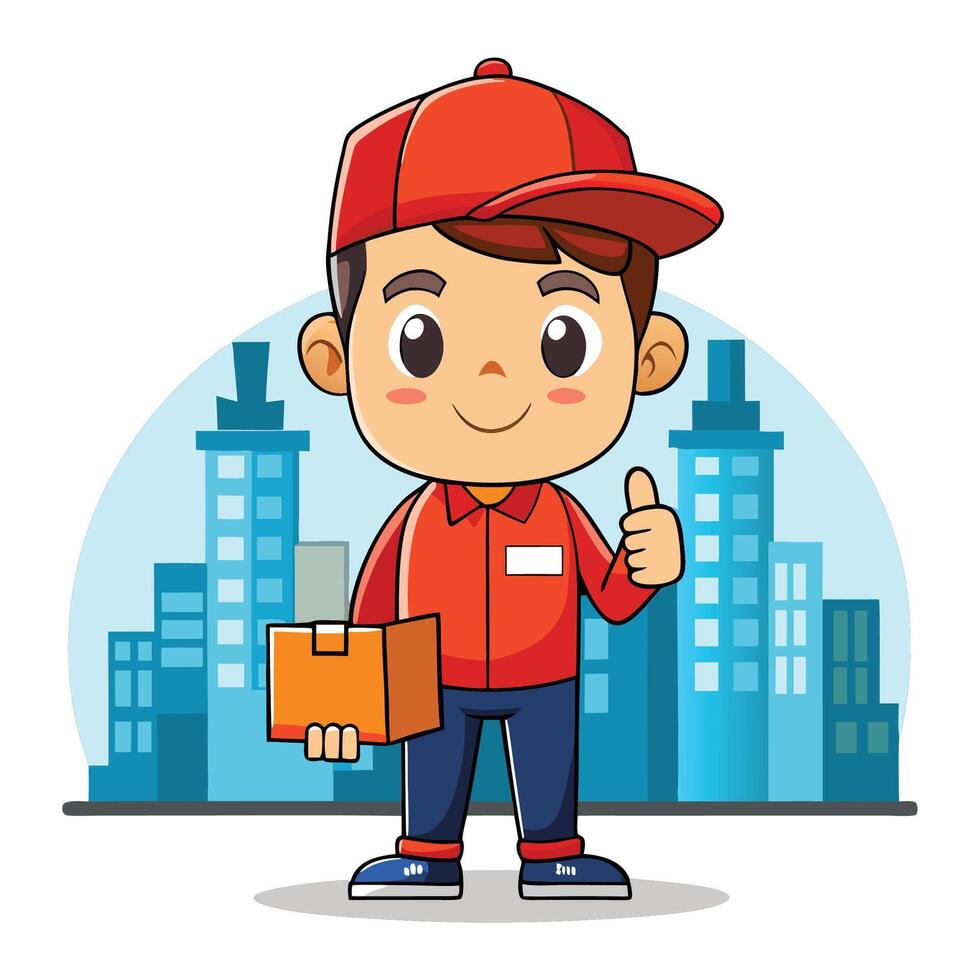 Delivery Boy with Package in Cityscape vector