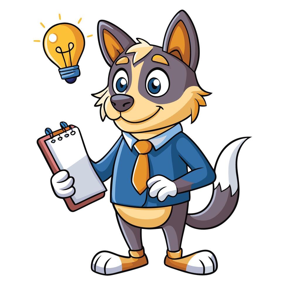 Dog in business suit with notepad and lightbulb, ready for work vector