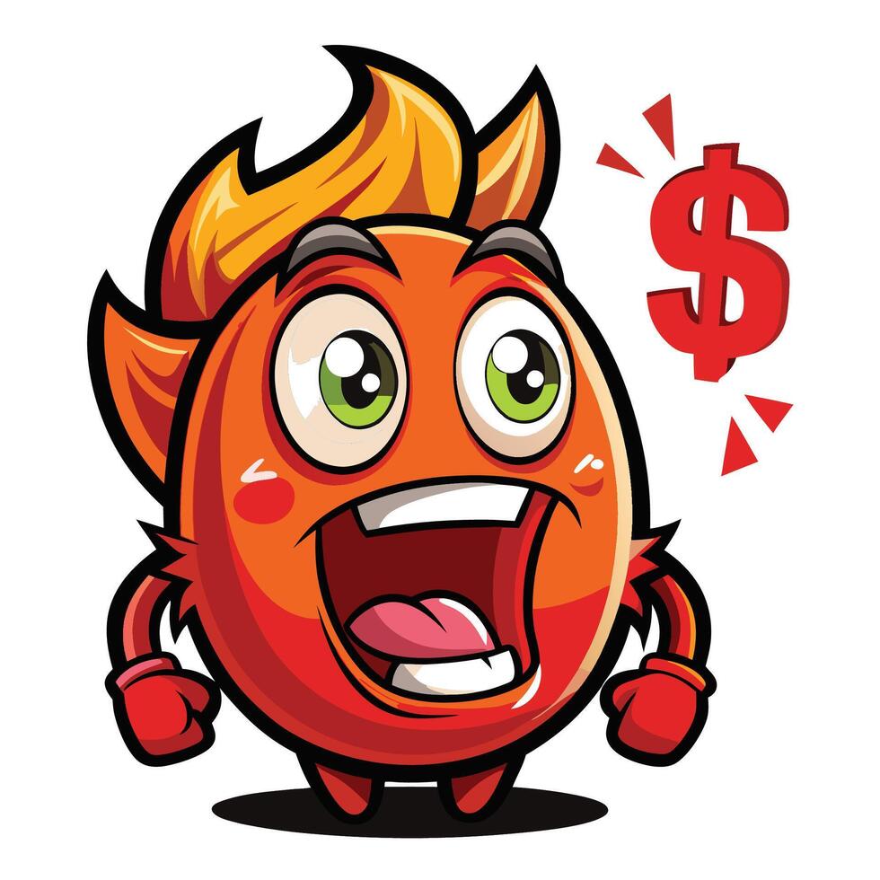 Excited fiery mascot with money vector