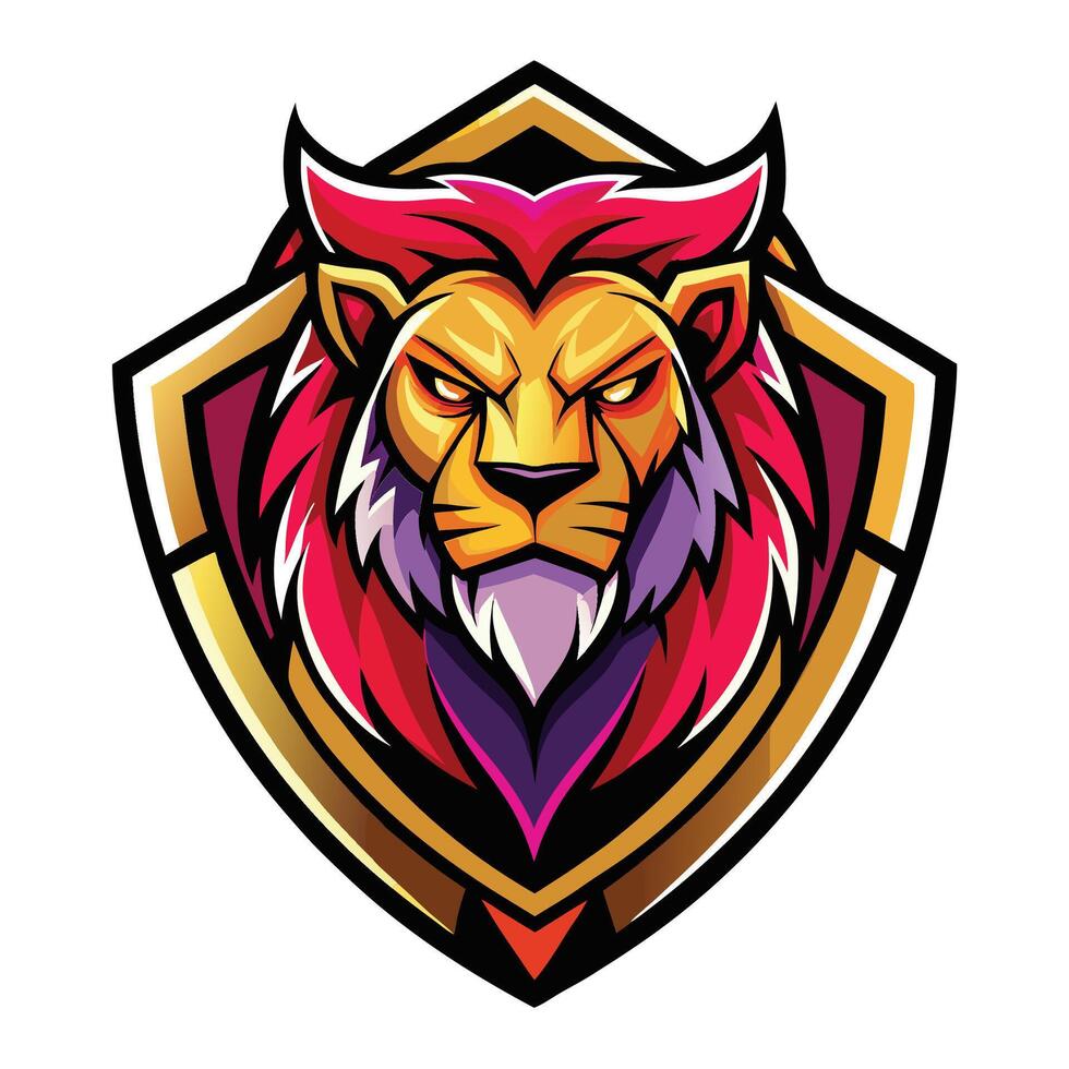 Fierce lion head emblem on a shield vector