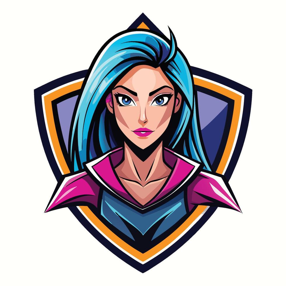 Fierce female anime character portrait with vibrant colors and bold design vector