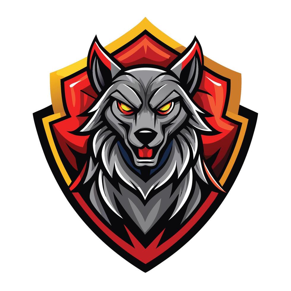 Fierce wolf emblem with shield vector
