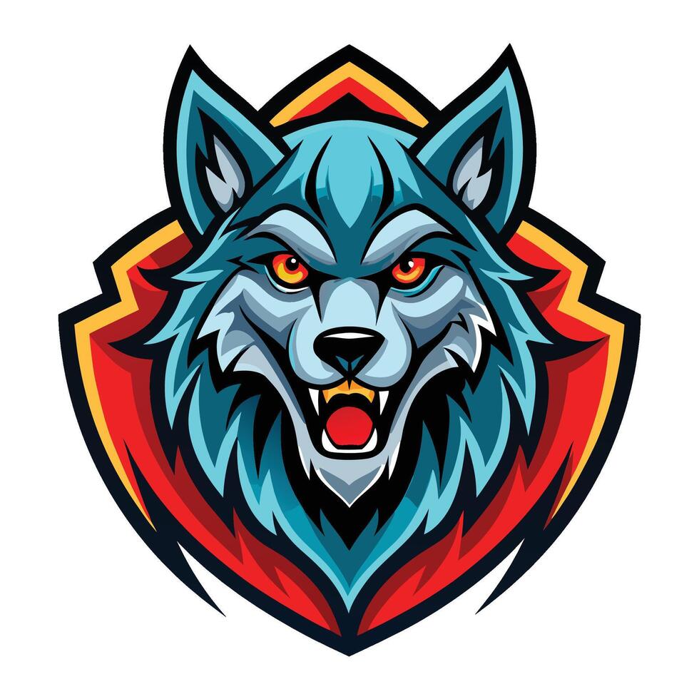 the wolf mascot head with red eyes and a red mouth white background vector