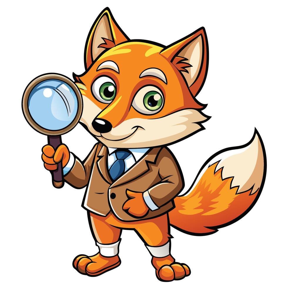 Fox in a suit holding a magnifying glass vector
