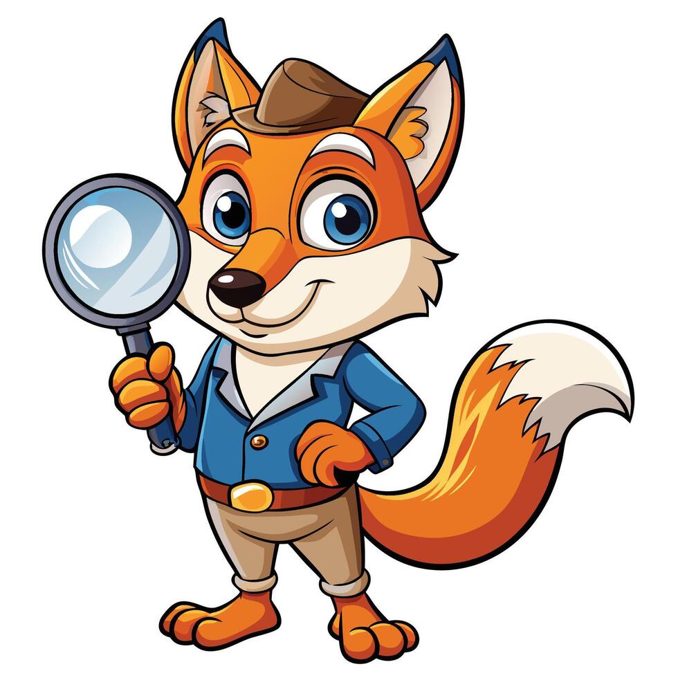 Fox Detective with Magnifying Glass vector