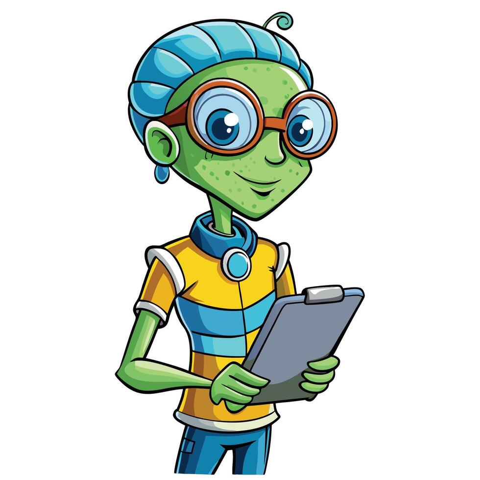 Friendly alien holding a clipboard vector