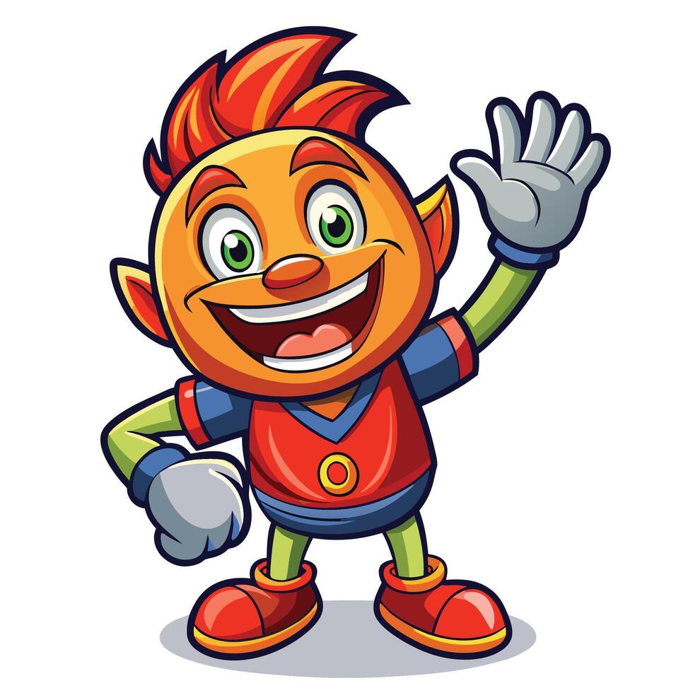 Friendly, cartoon character waving vector