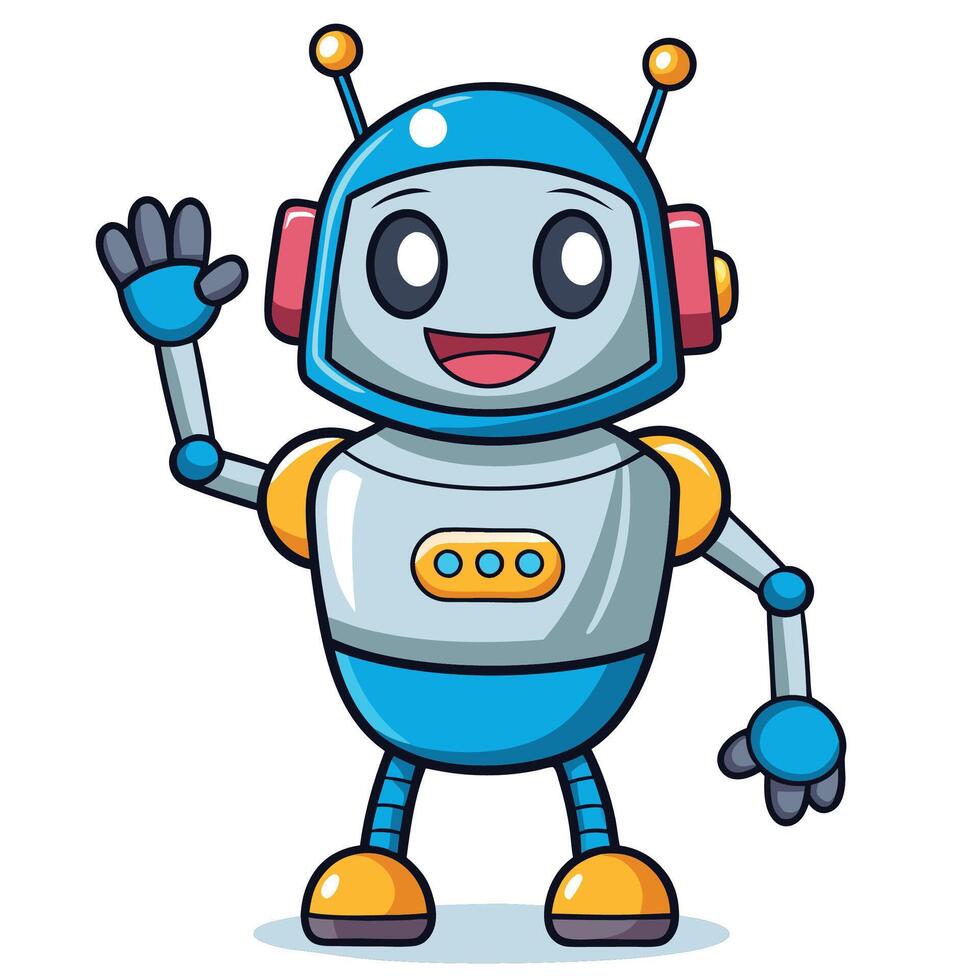 Friendly robot waving hello vector
