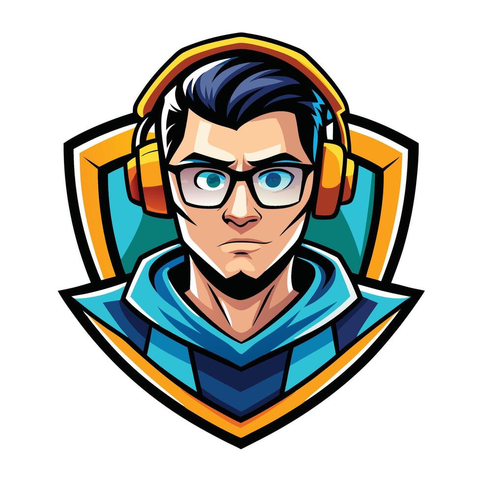 a man wearing headphones and glasses in a shield vector