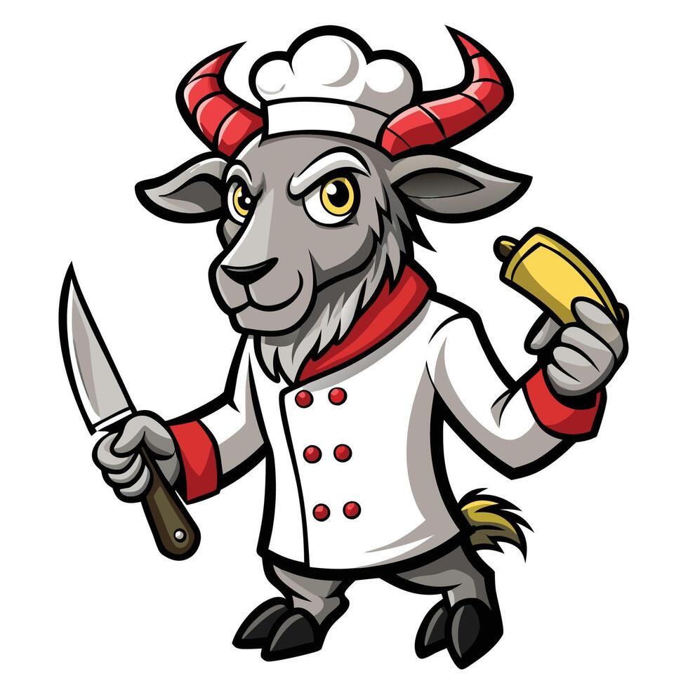 goat chef cartoon white background vector