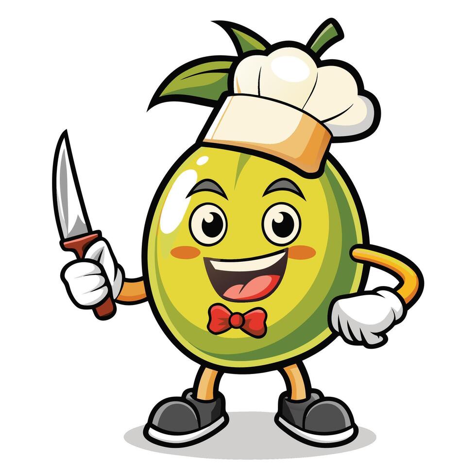 Fruit chef character holding a knife vector